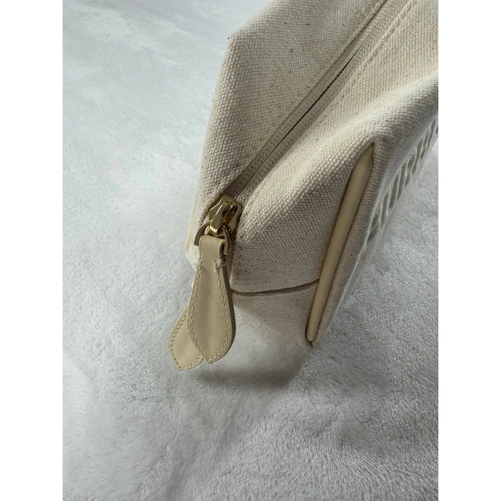 Burberry‎ Cosmetic Toiletry Pouch Ivory Embossed Logo Canvas Zipper Clutch Bag